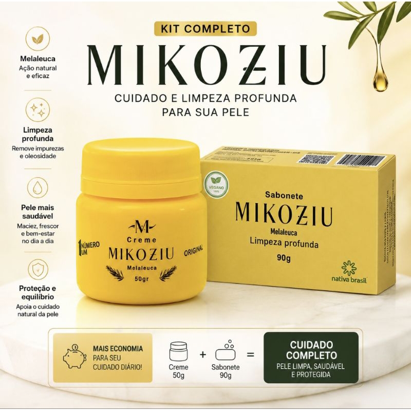 Kit Mikoziu Creme 50g+Sabonete Melaleuca 90g Limpeza Profunda Ação Purificante Hidratante Skincare