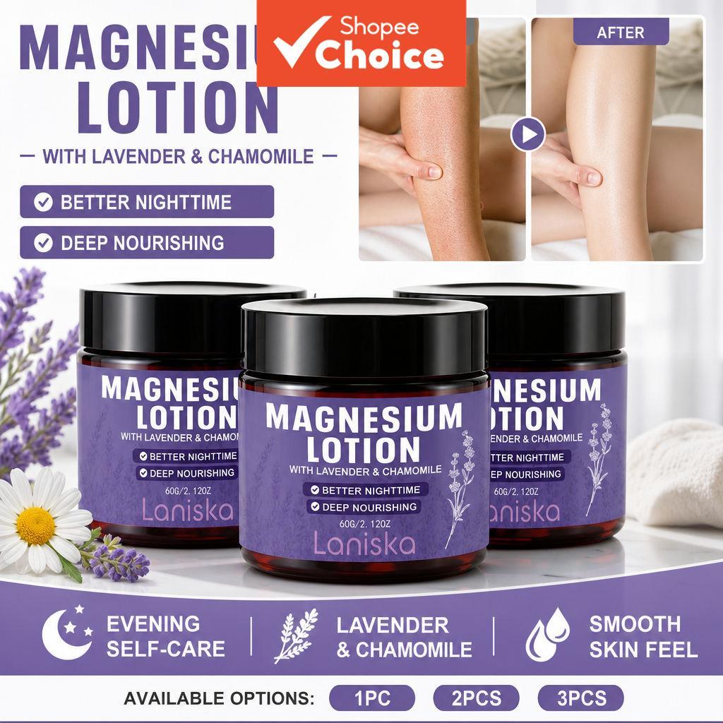 Creme de Magnésio Avançado para Dormir 60 g | Lavanda & Camomila | Hidratante Corporal Noturno para Pele Calma