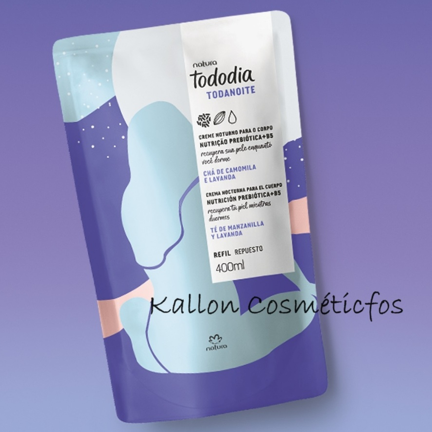 Refil Creme Hidratante Noturno Para o Corpo Tododia Todanoite 400 ml, Lavanda, Chá de Camomila, Natura Cosméticos, novo