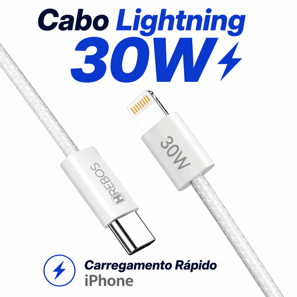 Cabo Tipo C para Lightning Turbo 30w iPhone 14, 13, 12, 11 Pro Max iPad Mac