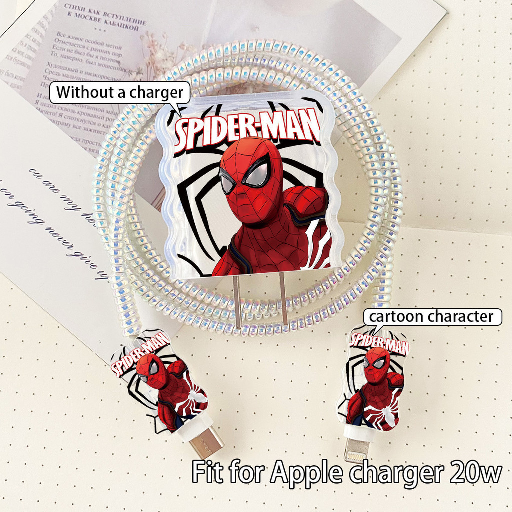 Capa protetora para carregador, protetor de cabo de dados do Homem-Aranha, compatível com iPhone 1716 15 14 18W/20W, mas