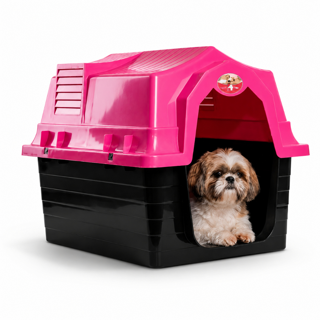 Casinha Pet Cachorro Gato Jelplast N4 Plástico PP Desmontável Easy-Click Ventilada Lavável Porte Médio 8 a 20kg Rosa