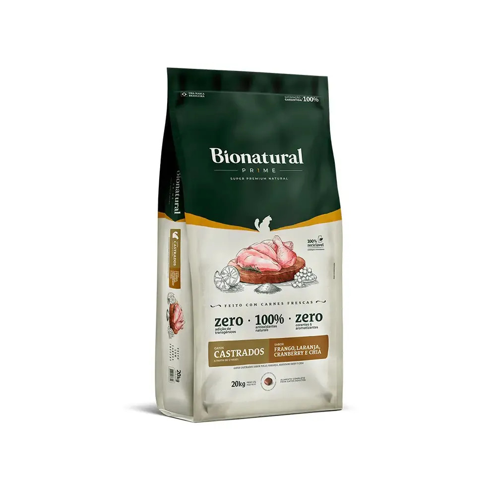 Ração Bionatural Prime Gatos Castrados Frango 20Kg