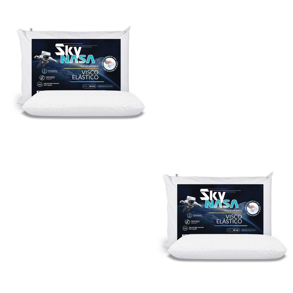 Kit 2 Travesseiros Sky Nasa Macio Espuma de Memória Confortável e Durável Nap Hipoalergênico Macio