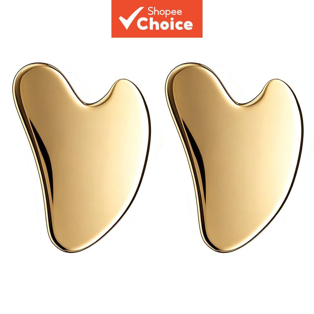 2 Peças de Placa de Massagem Facial de Aço Inoxidável Dourado Gua Sha Multi-Ângulo para Esculpir Rosto, Olhos e Pescoço,