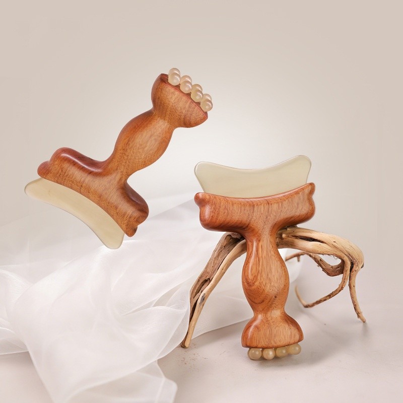Vermelho Gui Bao Madeira Dupla Extremidade Chifre Natural Gua Sha Placa Meridiano Raspagem Vara Multi-Funcional Couro Ca
