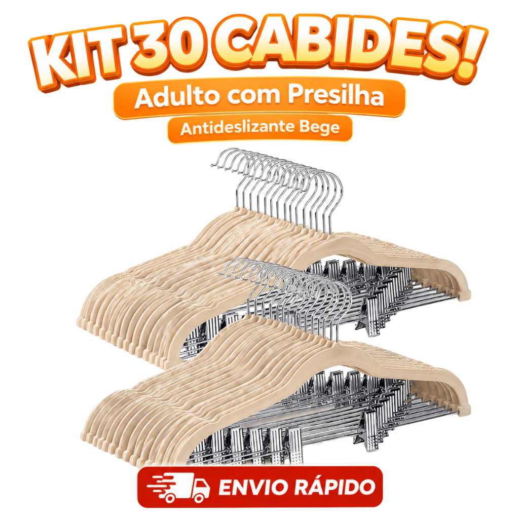 30 Cabides de Veludo com Barra e Presilha de Metal Bege Off White MELHOR QUALIDADE!