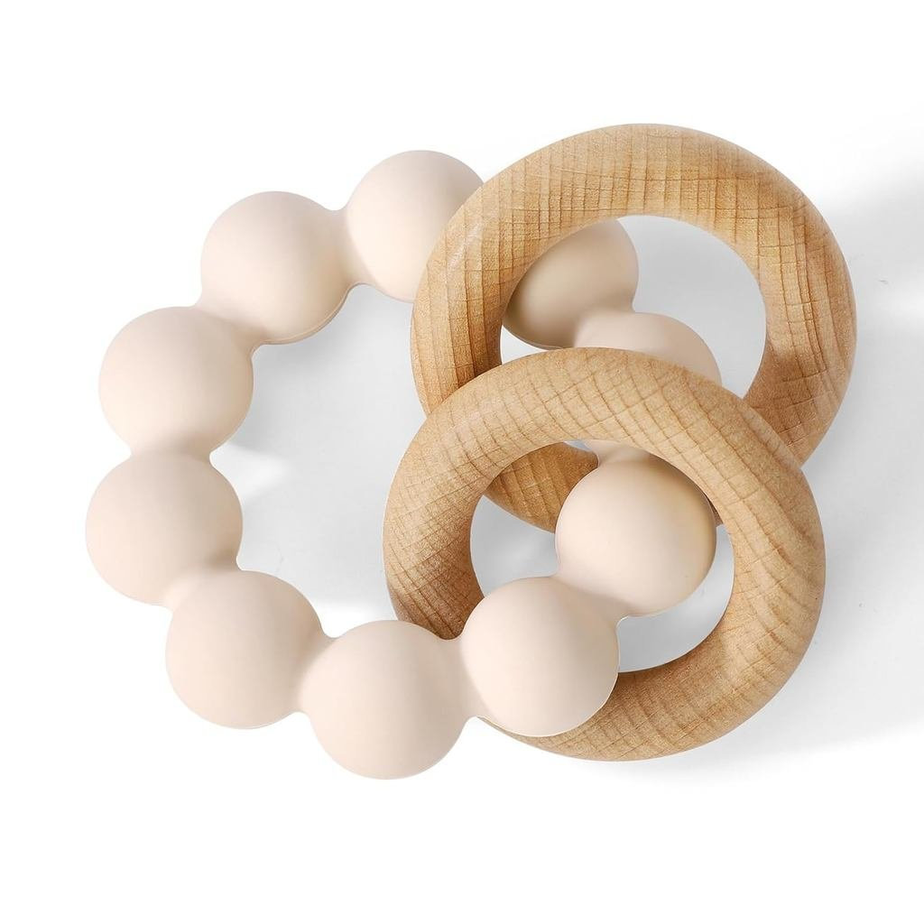 Socub Baby Teething Toys for 0-6 6-12 Months- BPA-Free Food-Grade Silicone & Natural Beech Wood Teether Ring for Newborn