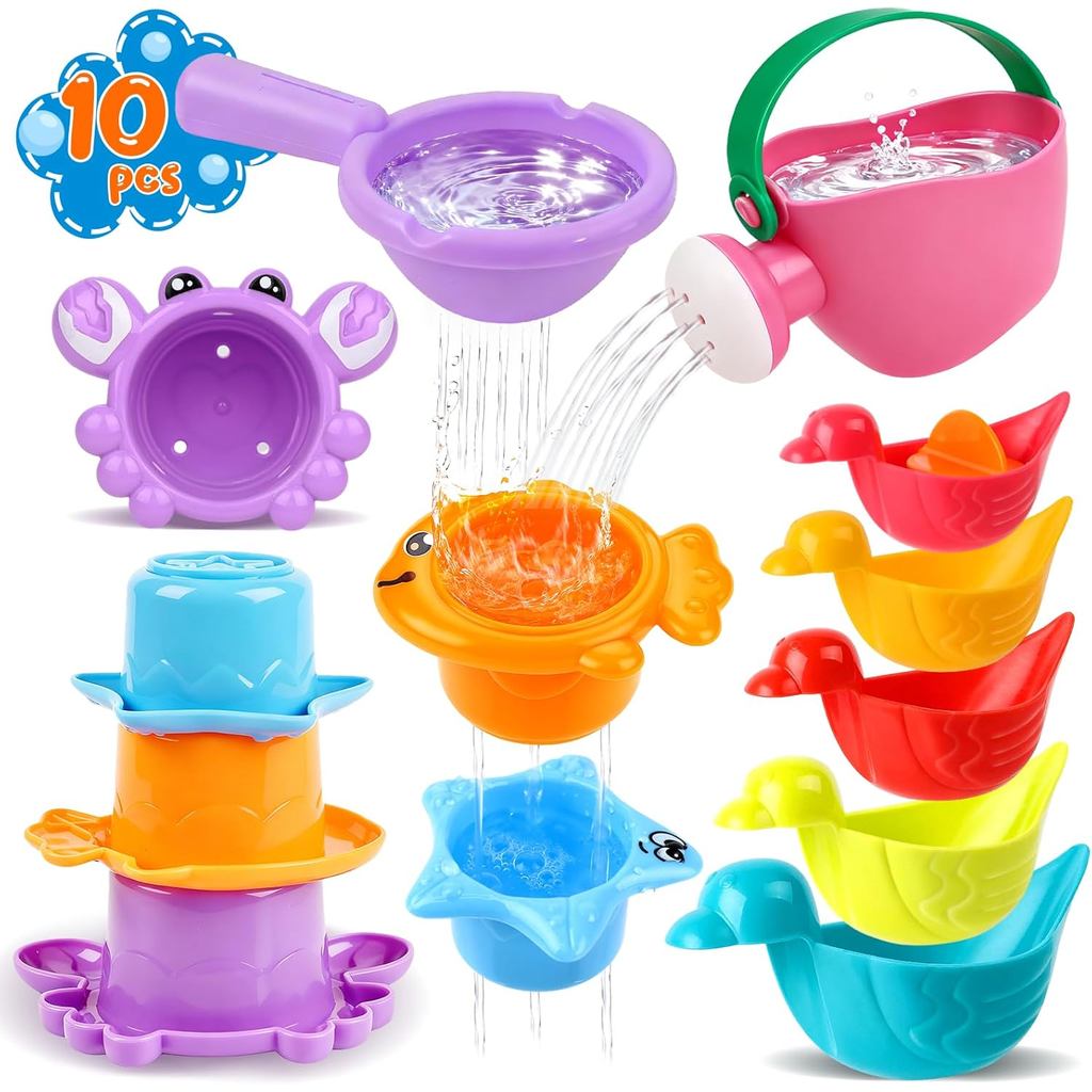 10 Pcs Bath Toys for Kids Ages 1-3, Bathtub & Pool Water Toys for Toddlers 1-3 & Babies 12-18 Months, Water Table Access