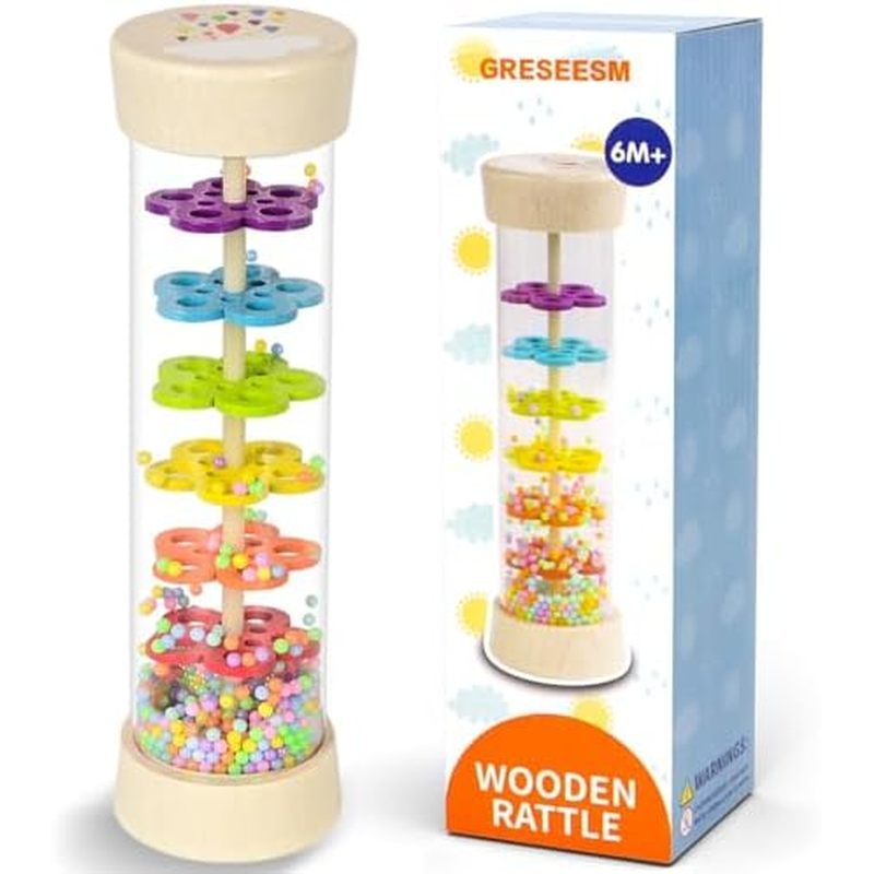 Rain Stick, Montessori Baby Toys for 6-12 Months 1 Year Old, Baby Rattle Wooden Sensory Toys, 7.7” Rainmaker Infant Musi