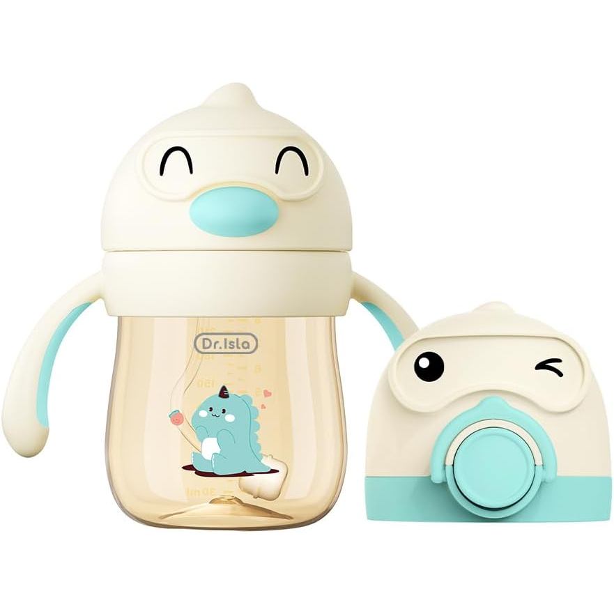 Dr.isla PPSU Weighted Straw Training Cup for 6+ Month Old- 2 in 1 Spout & Sippy Cups Toddlers 1-3, Spill Proof Transitio