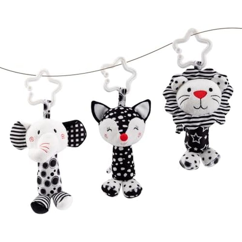 or Newborns 0-12 Months, Stroller & Car Seat Mobile, Hanging Rattle Toys for Babies, Clip Hanging Plush Squeeze Toys