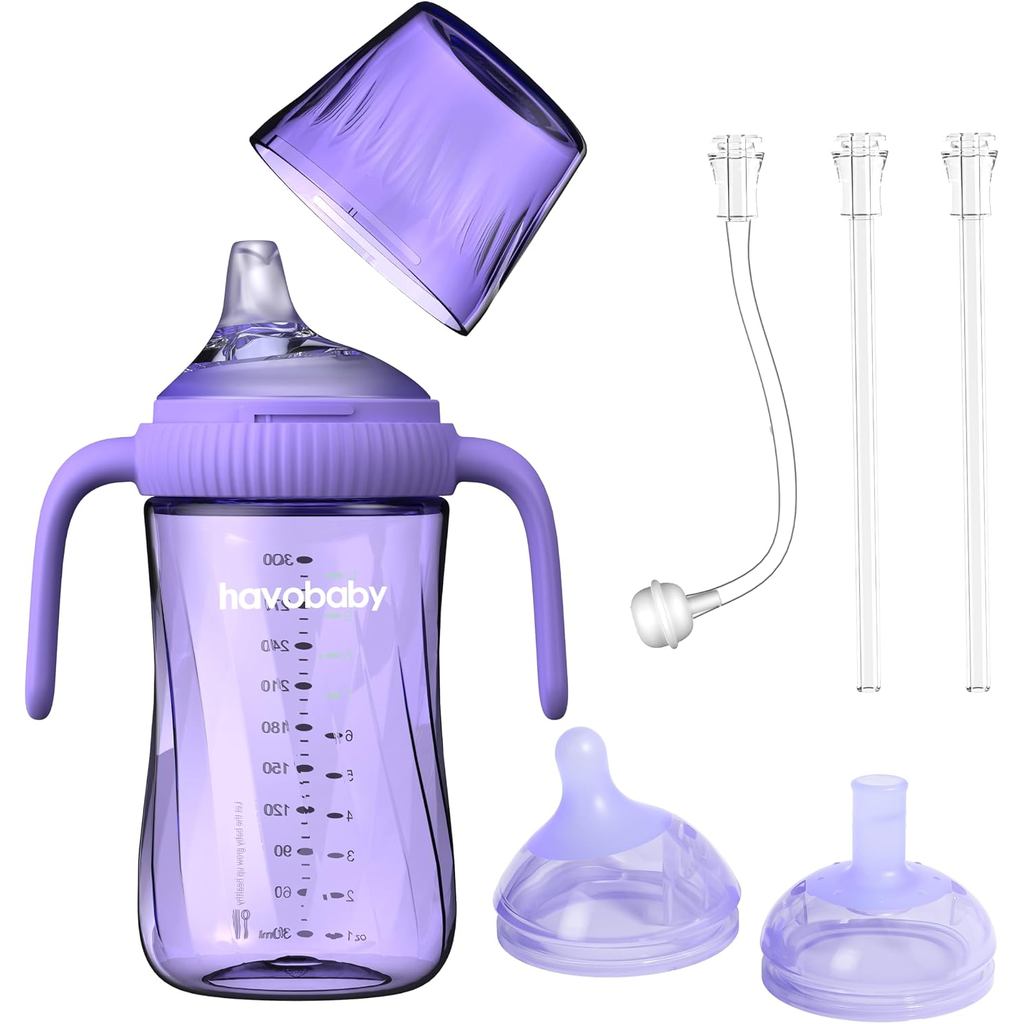 Sippy Cup for 3+， 6+，10+ Month Old - 3 in 1 Spout & Straw Sippy Cups for Toddlers 1-3 No Spill Transition Weighted Straw