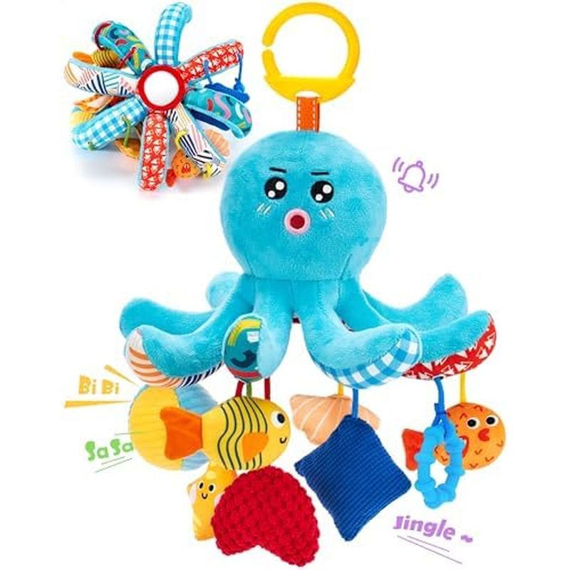 ueaky, Crinkle, Rattle, Mirror, Montessori Newborn Sensory 4 Month Babies Gift Stroller Carseat Hanging Toy for Baby Gym