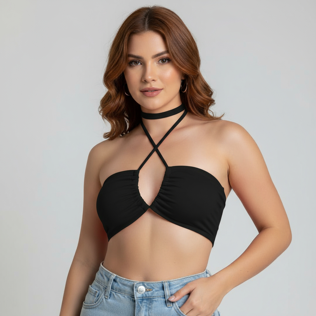 Top Amarração Cropped Multiuso Tomara que Caia Blusa Tecido Canelado