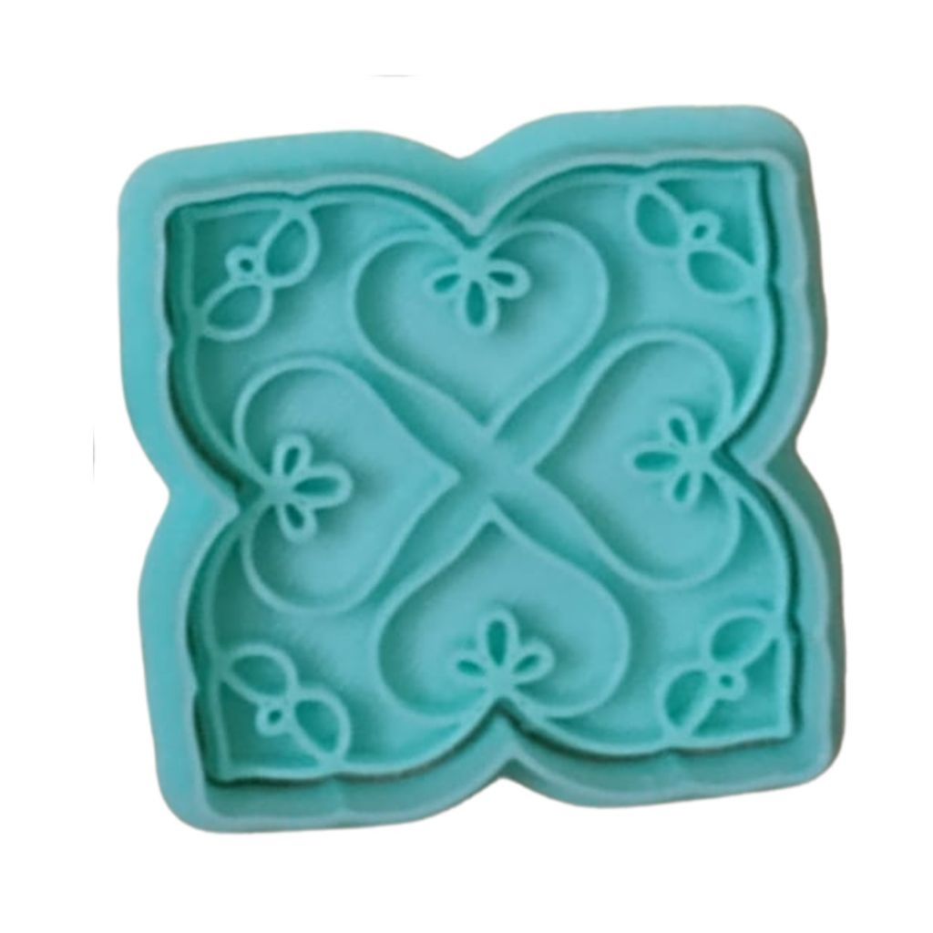 Kit Cortador + Carimbo de Biscoito para Confeitaria e Artesanato Mosaico Quadrado CT11021