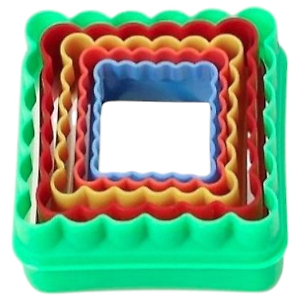Kit Cortador Molde Quadrado Babado Frisado 5 Peças Biscuit Biscoito Pasta Americana