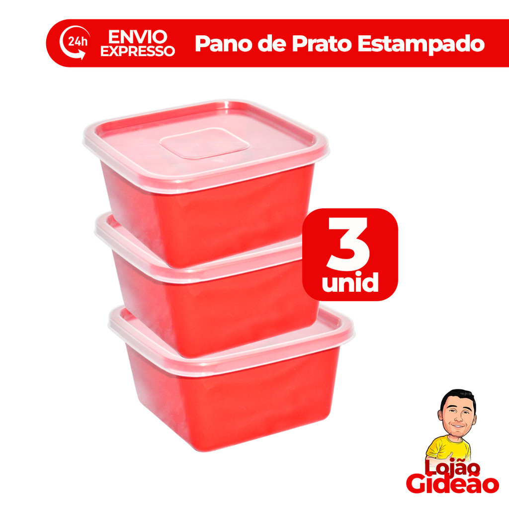 Kit 3 Potes Quadrados Armazenar Alimentos Lanches Biscoito 550 ML 3 Unidades C/ Tampa