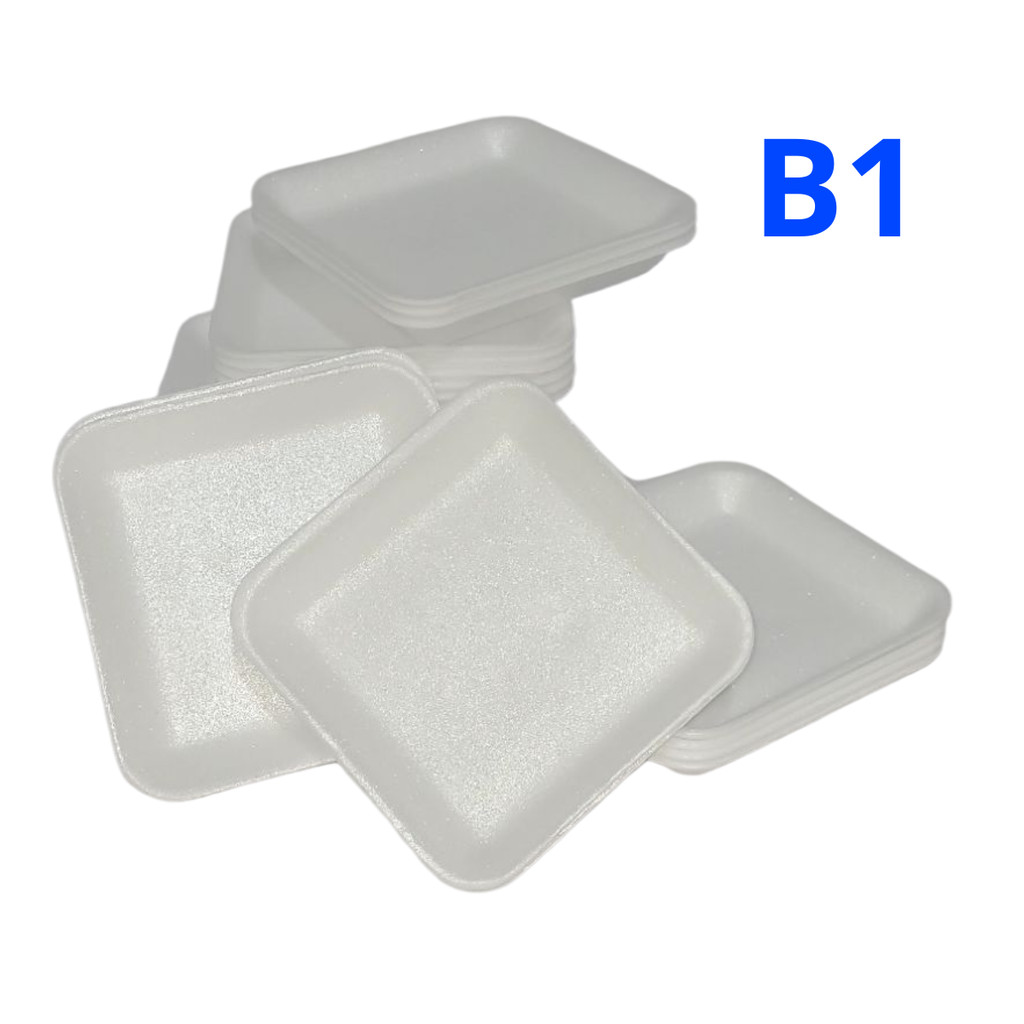 Kit 400 Bandeja de Isopor B1 quadrada rasa Bolachas Salgados