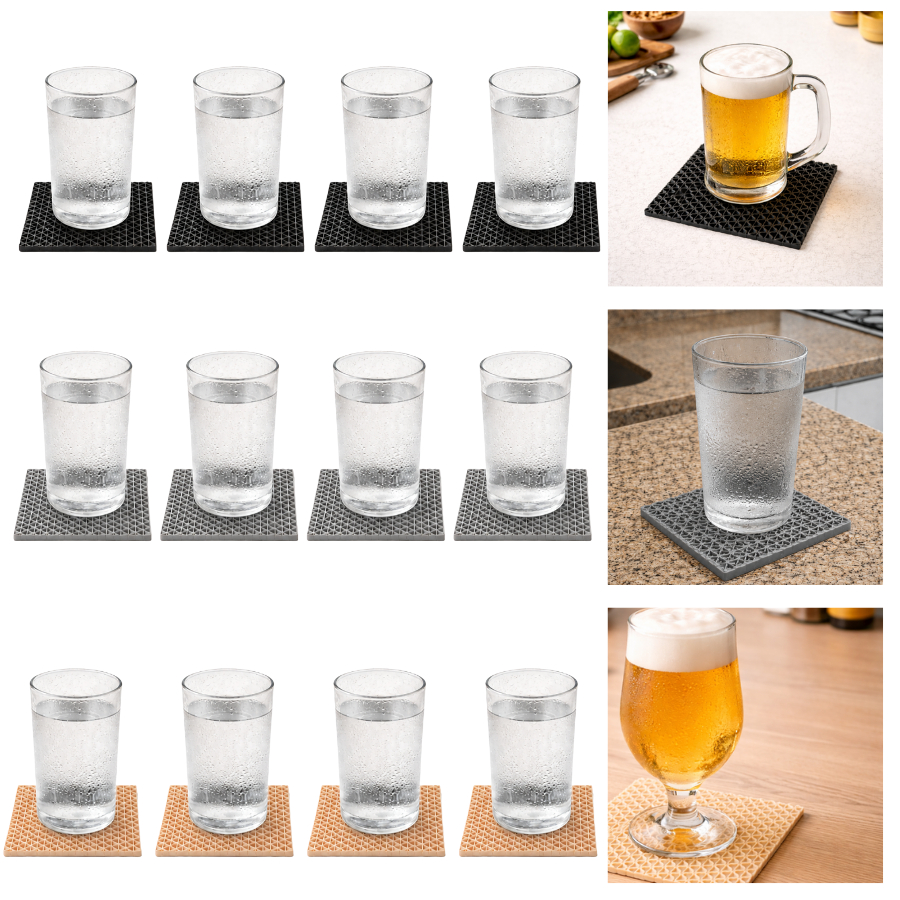 Kit Com 4 Porta Copos Canecas Descanso Bolacha Suor Chopp Cerveja Quadrado Antiderrapante