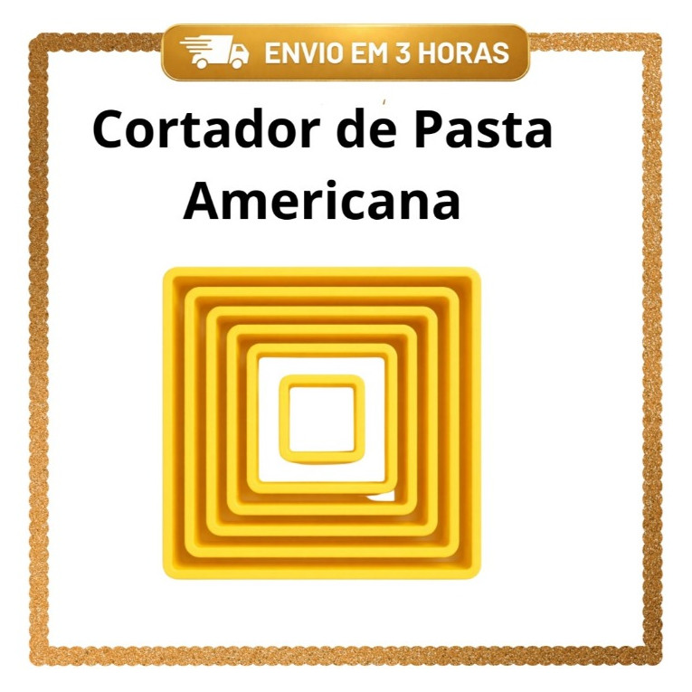 Kit Cortador Molde Pasta Americana, Biscoito Quadrado Liso 6 Peças Confeitaria