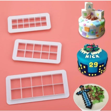 KIT C/3 Cortadores Geométricos QUADRADO Artigo de Confeitaria Pasta Americana Biscuit