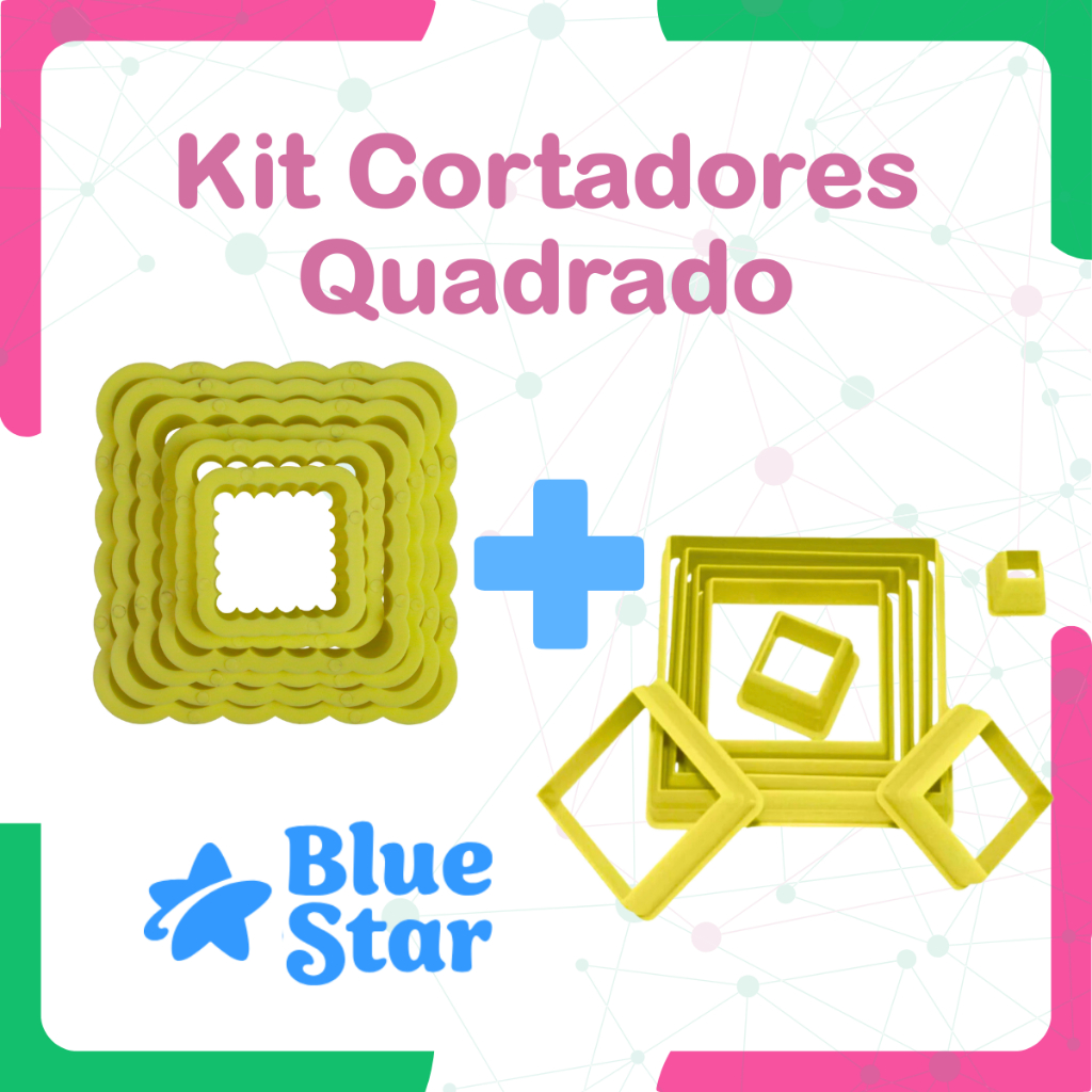 Kit Cortador Quadrado liso e/ou Babado Blue Star massa de Biscuit Pasta americana Biscoito Bolacha