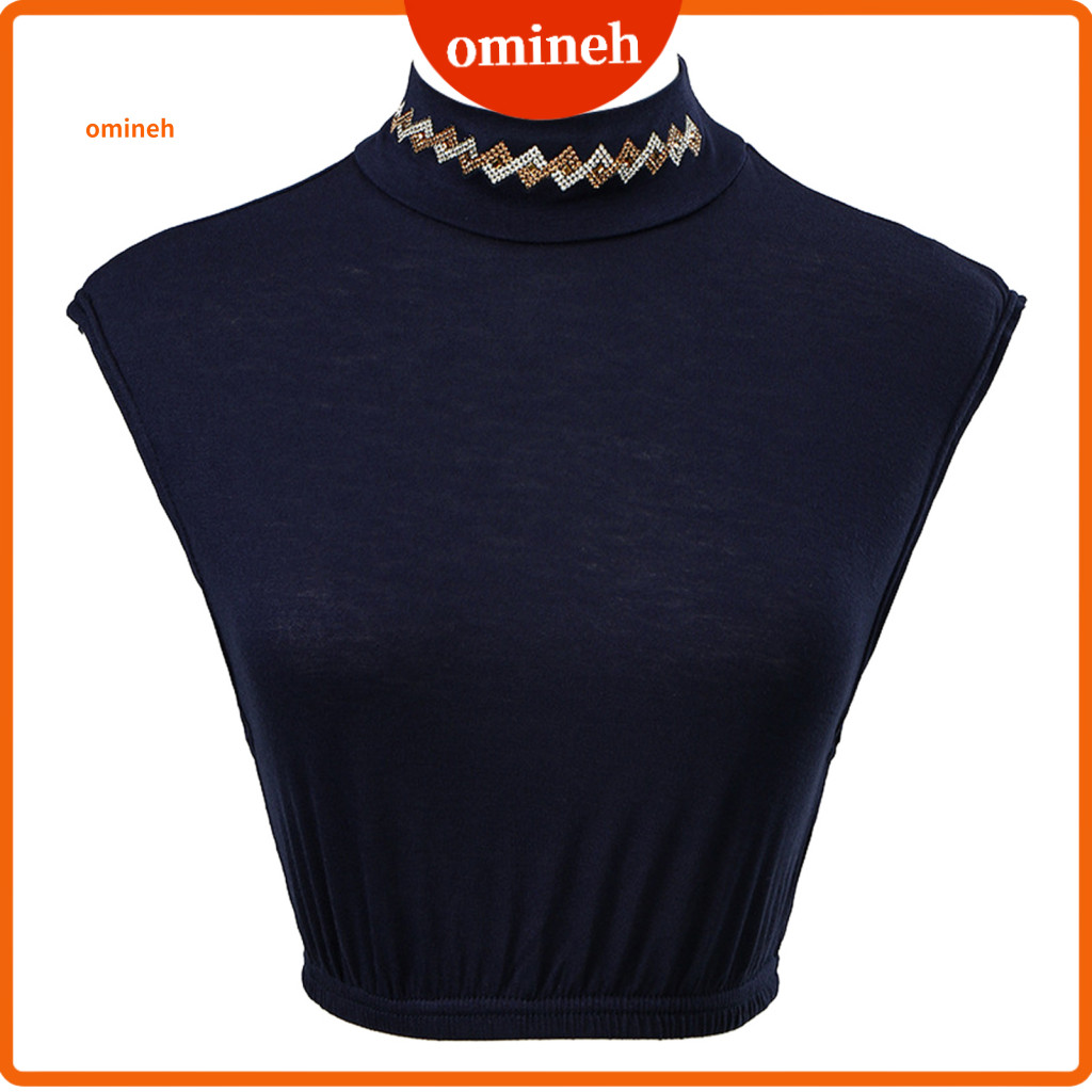 Flexible Collar Accessory Women Fake Half High with Rhombus Rhinestones Breathable Elastic False Attachment for Women’