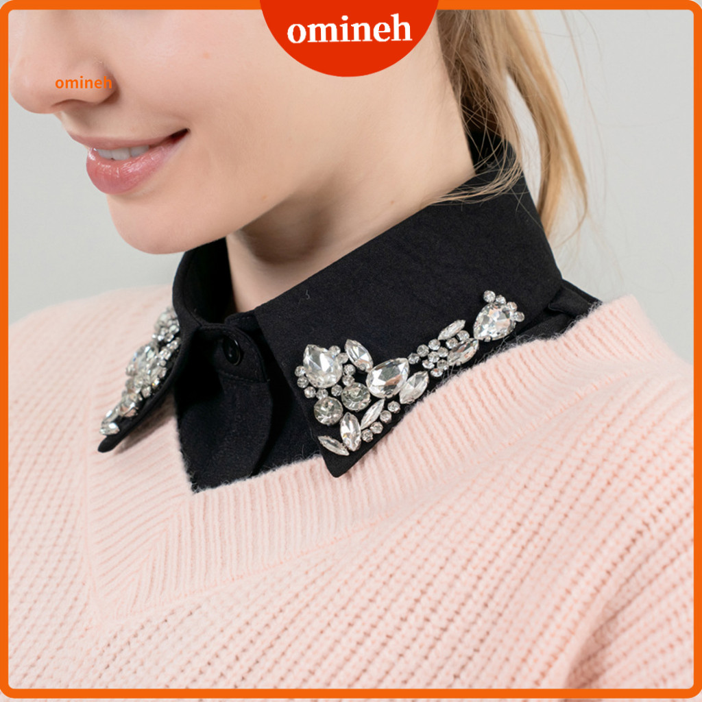Fake Collar for Women Stylish Rhinestone Detachable with Adjustable Straps Chiffon Half Shirt Dickey False for Party Dat
