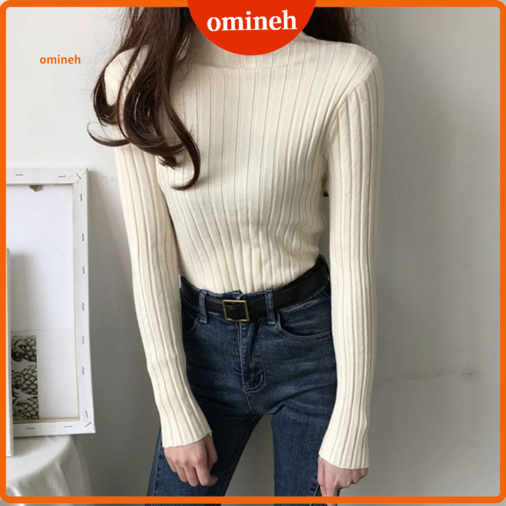 Women Half Turtleneck Tops Bottoming Shirt Slim Fit Ribbed Knit – Long Sleeve Layering Top for Autumn Winter Office Pa