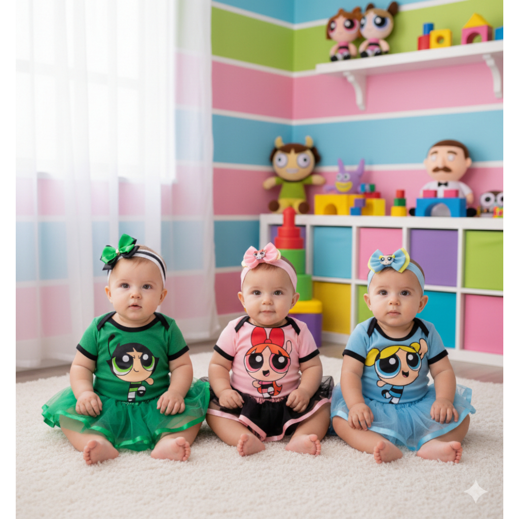 Body Infantil Bebê - Menina - Super Poderosas + Tule + Laço - MEsversario Promoção docinho lindinha florzinha