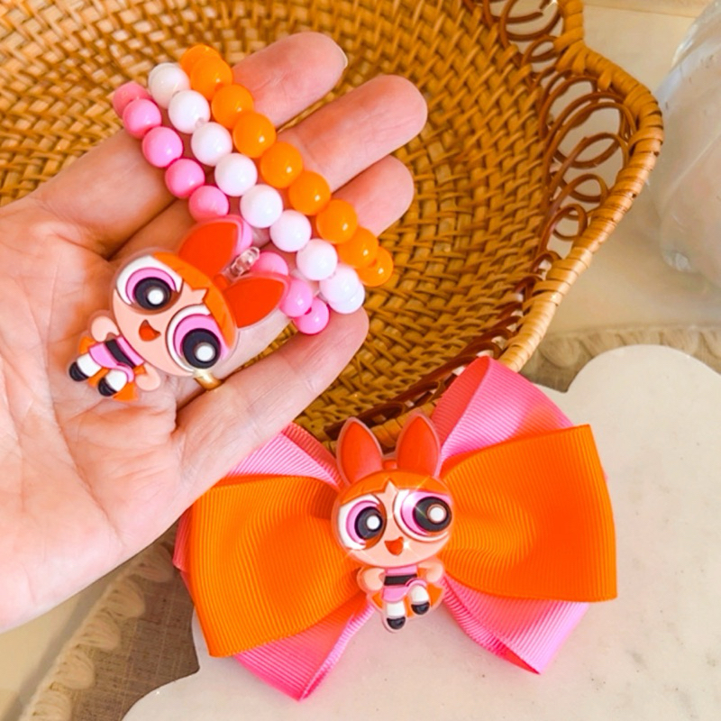 kit Meninas Super Poderosas Laço e Pulseiras Infantis Docinho Lindinha Florzinha