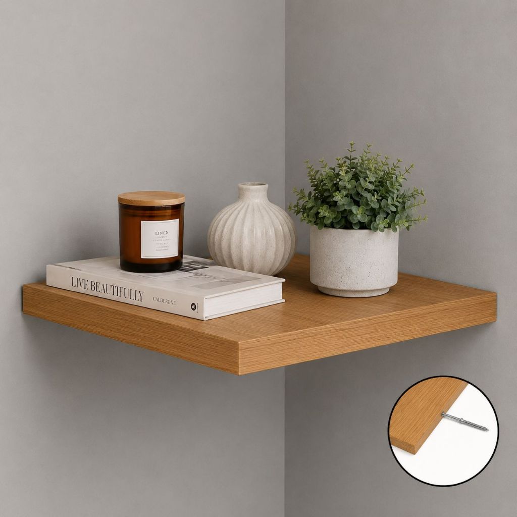 Prateleira de Canto Freijó  20x20 Grossa 30mm MDF Suporte Invisível