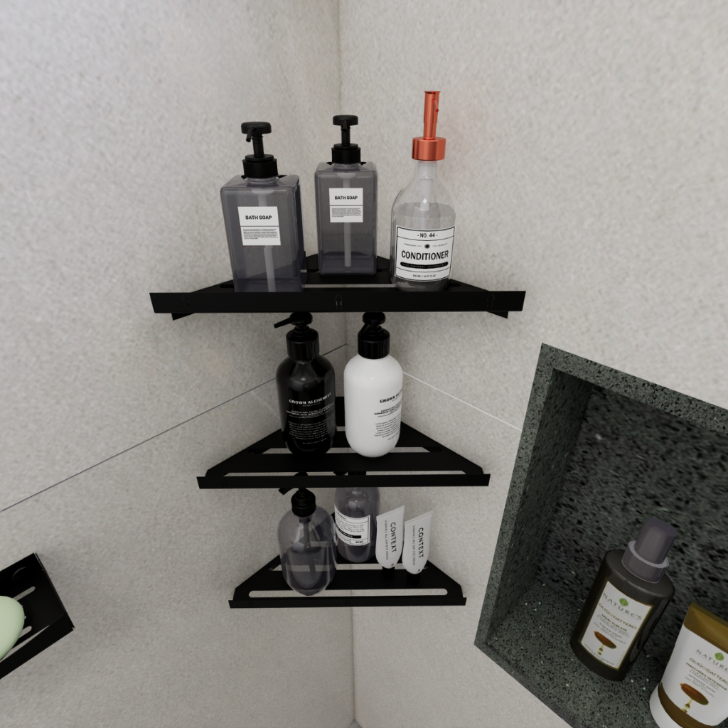 Porta Shampoo Sabonete Suporte Canto Parede Banheiro Preto