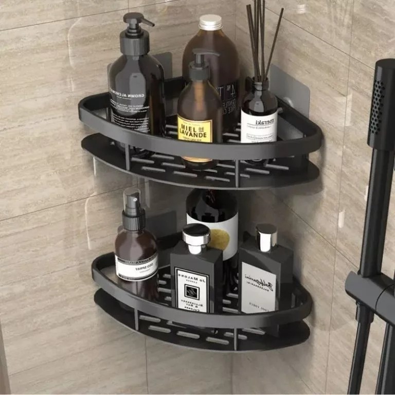Kit 2 Prateleiras Móveis Banheiro Organizadora Canto Suporte Pendura Rack Produtos Porta Shampoo