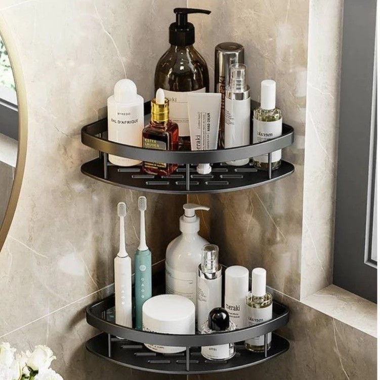 Kit 2 Prateleiras de Canto Metal Suporte Organizador de Banheiro Shampoo Condicionador Pendurar Produtos Banho Sabonete