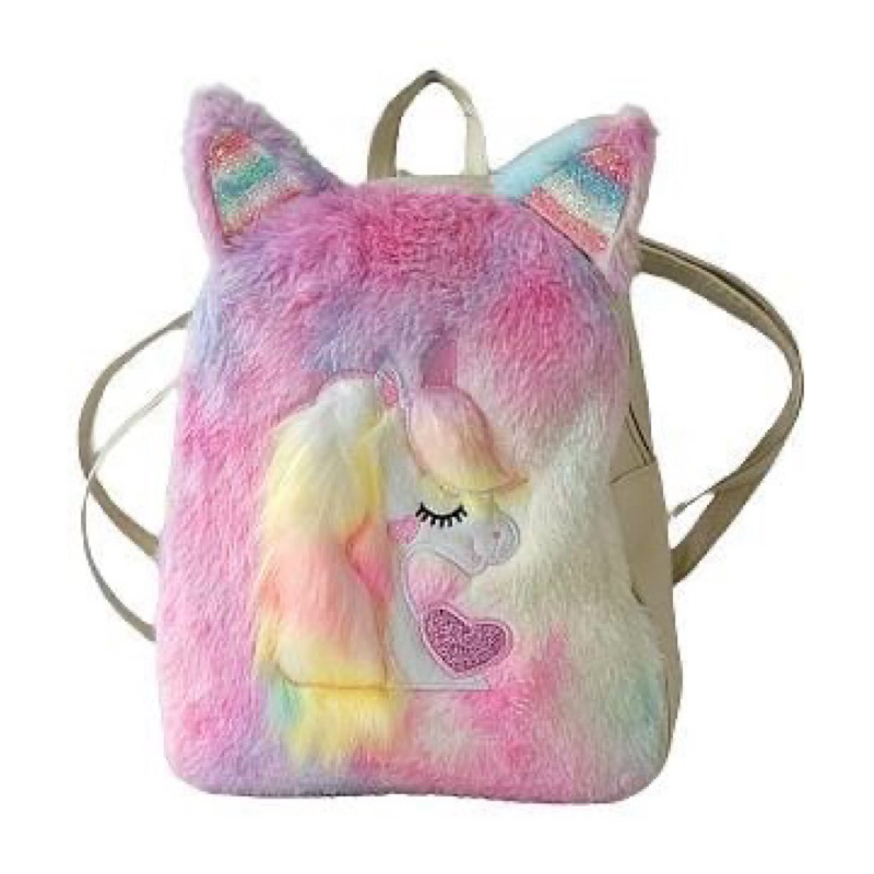 Mini Mochila Infantil ideal para passeio e pré escola, tema Unicórnio Coração, material da frente em pelúcia, alças semi impermeável e resistente. Dimensões: 27cm altura x 20cm largura x 7cm profundidade. Rosa ou Offwhite