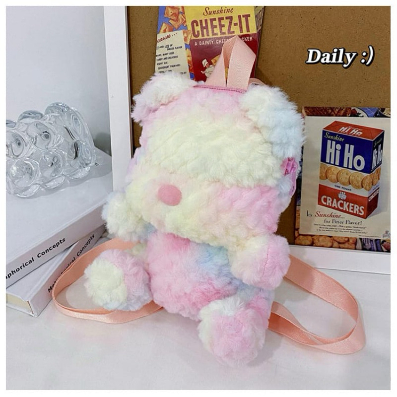 Mini Mochila Infantil Fofinha Ursinho Teddy. 21cm de altura, material peluciado macio antialérgico, fleece
