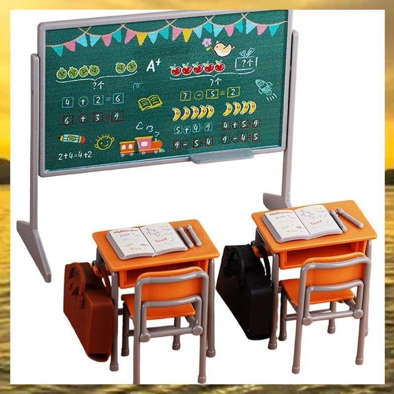 (Vko) Conjunto De Mini Materiais De Estudo De 13 Peças , Incluindo Mesas , Cadeiras , Mochilas , Negros E Livros , Model