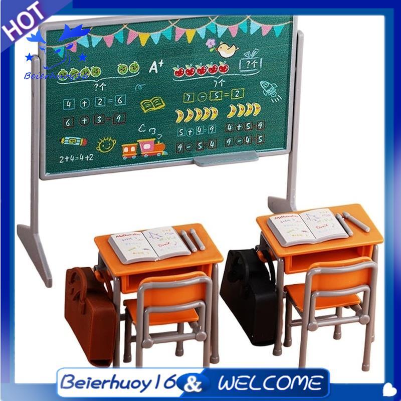 Conjunto De Mini Materiais De Estudo De 13 Peças , Incluindo Mesas , Cadeiras , Mochilas , Quadro Negros E Livros , Mode