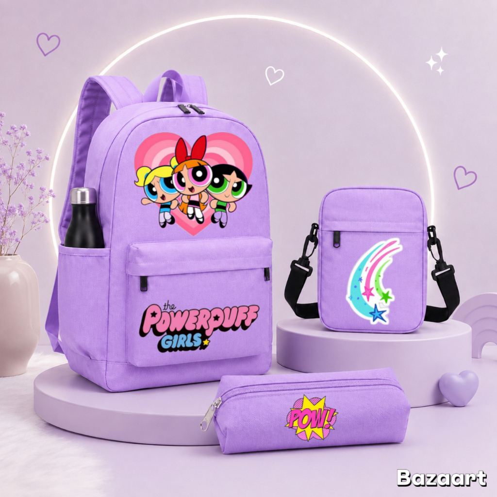 Kit 3 peças mochila + Mini bag + estojo Ideal para escola Dia a Dia ou Paseios kit de Material Nylon 600 Alças reforçada