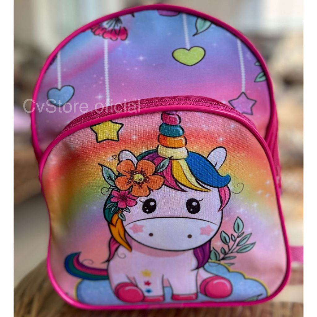 Mochila Escolar Infantil Unicórnio Edição Especial De Costas Princesa Rosa Mini Diva Tendência 30cm Creche Material