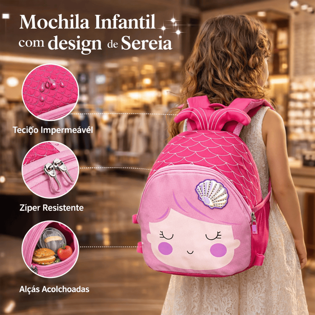Mini Mochila Infantil Sereia Compacta Sortida Material Resistente Escolar Passeio