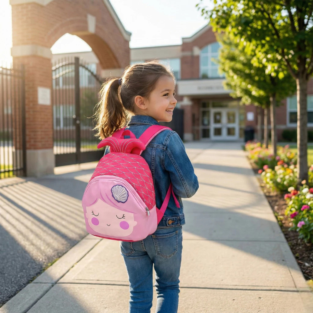 Mini Mochila Sereia Rosa Passeio Escola Bolsa Leva Caderno Celular Garrafa Material