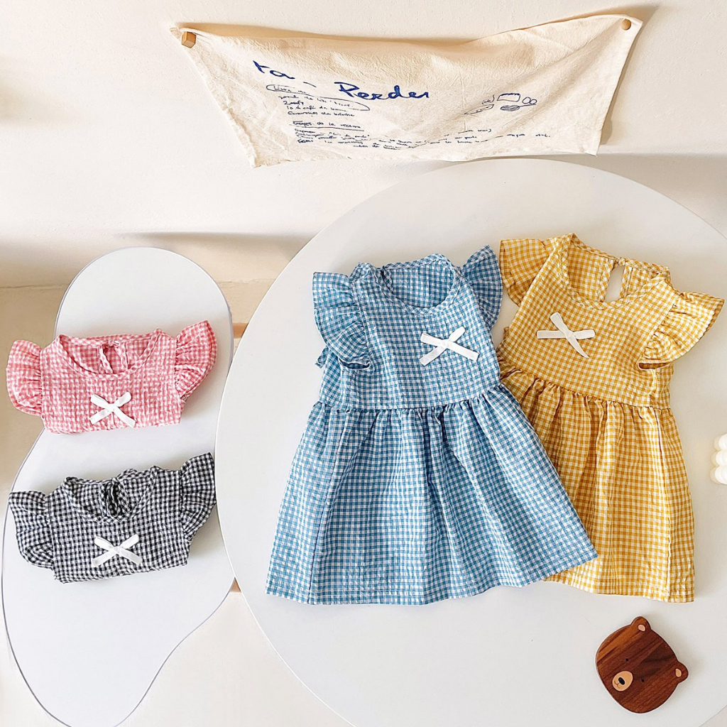 Adorável Vestido De Verão Para Meninas Bebês Algodão Puro Princesa Coreana Estilo Kids Dress Plaid