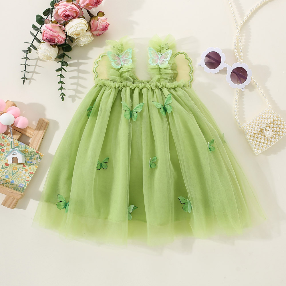 Summer New Butterfly Baby Girl Dress Sweet Sheer Princess Fashion Roupa De Menina Estilo Coreano (0-3 Anos De Idade)