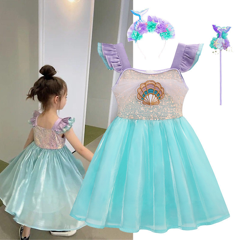 Meninas Novo Vestido De Princesa Ariel Fantasia Estilo Coreano Vestidos De Pequena Sereia Para Crianças De 2 A 8 Anos