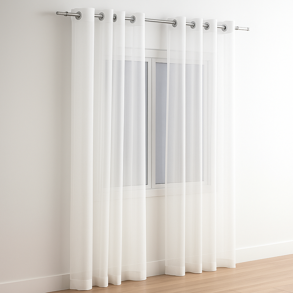 Cortina Em Tecido Voil 6,0 X 2,80 Branco e Palha - Para Sala/Quarto e Escritório