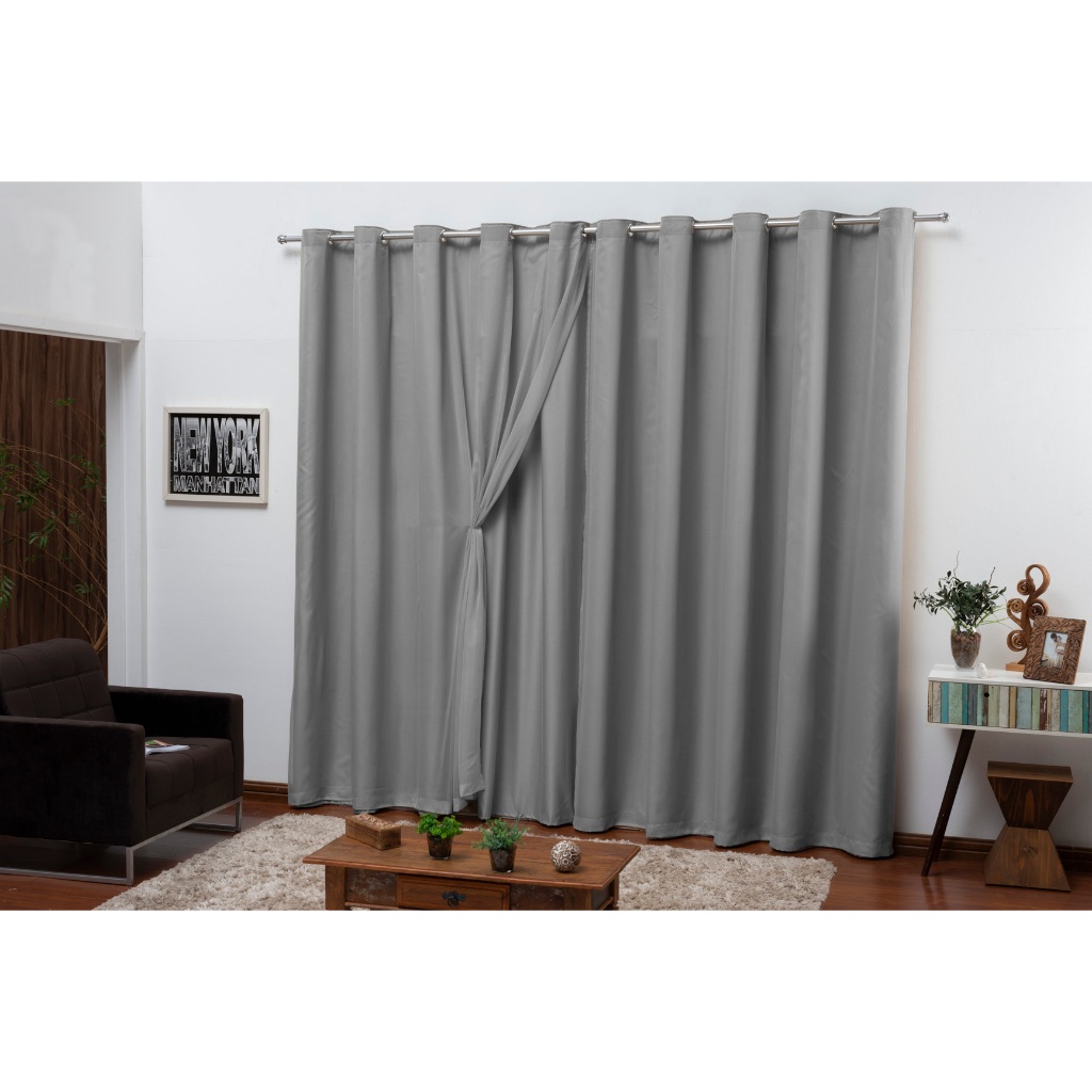 Cortina De Voil C/ Forro Blackout Em Tecido Corta Luz 6,00x2,30 Sala E Quarto Várias Cores