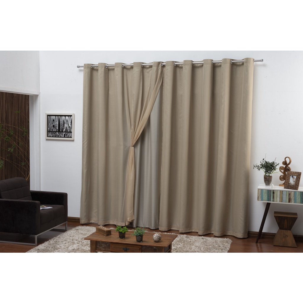 Cortina Blackout Em Tecido Com Voil  4,00x2,50 Sala E Quarto